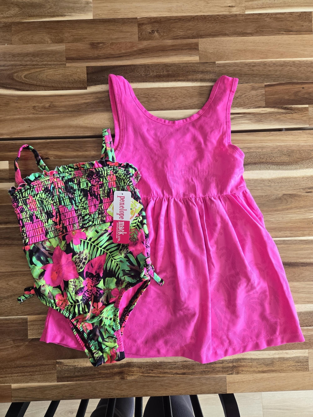 Penelope Mack Hot Pink Girls' Swimsuit With Cover Up Dress